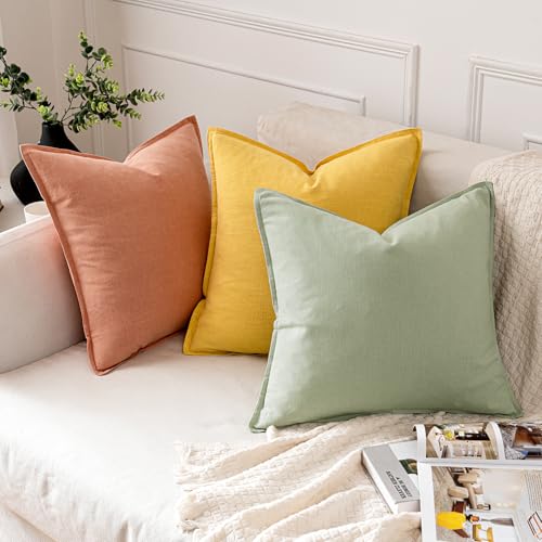 Image of MIULEE Decorative Linen Pillow Covers 18x18 Inch Light Green Boho Farmhouse Neutral Spring Couch Throw Pillows for Bed Pack of 2 Accent Modern Pillowcase Summer Sofa Livingroom Home Decor