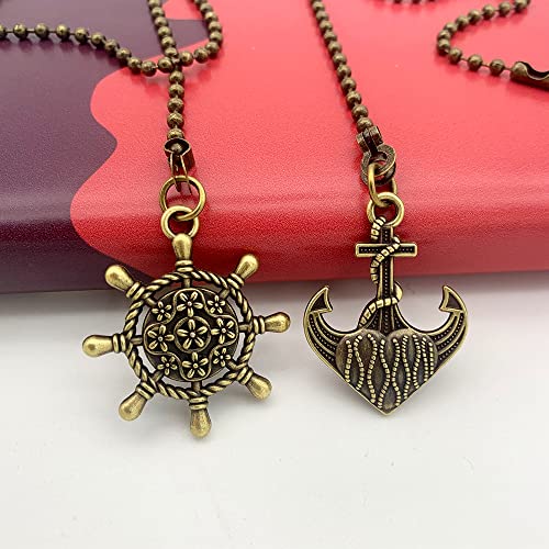 Image of Nautical Ceiling Fan Pull Chain Rudder & Anchor, 2Pcs 12in Bronze Decorative Light & Fan Pendant String Extension, 3mm Beaded Pull Charm Ornament with Connector