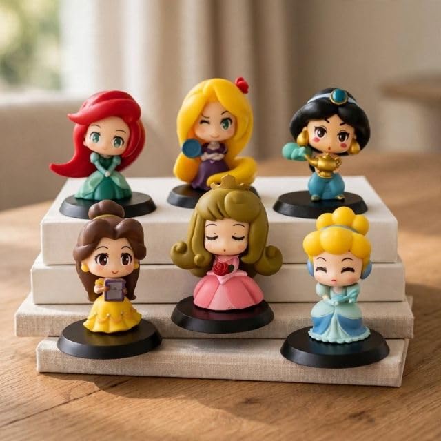 Image of Awestuffs Princess Cute Action Figure Set | Fairy Tale Birthday Party Decorations, Cupcake Toppers, Baby Shower Favors, Kids Room Decor (Set of 9)