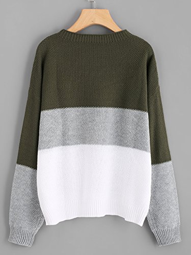 Milumia Women's Drop Shoulder Color Block Textured Jumper Casual Sweater (Medium, Green)