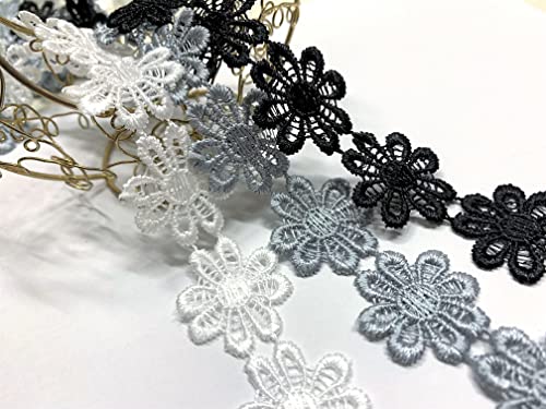 お花のレース 3M 幅2.5cm レース リボン ケミカルレース モチーフ ハンドメイド リメイク 布 生地 ハギレ (mix-o)