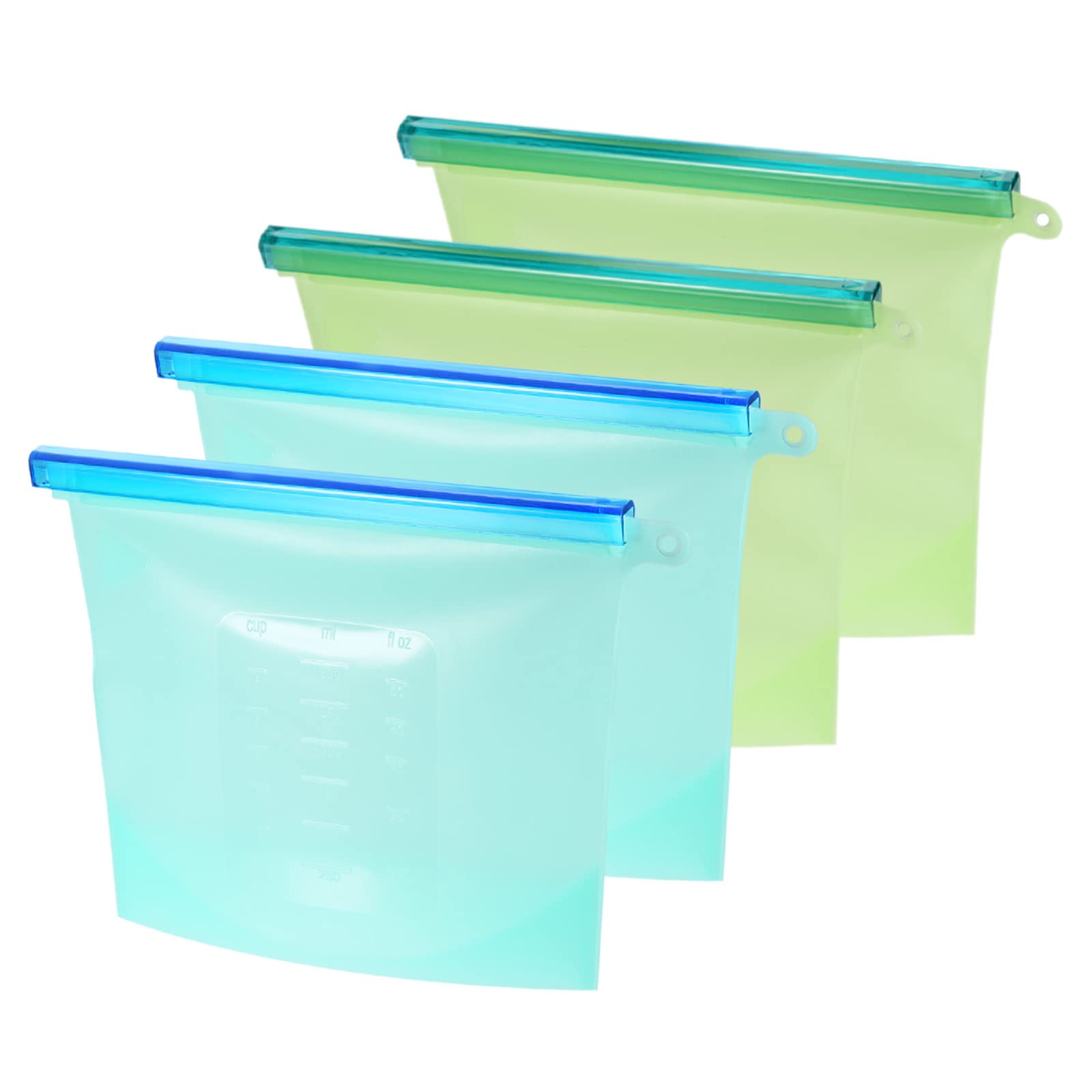 CASA -J Reusable Food Storage Bags 4PCS, Reusable Sandwich Bags Reusable Snack Bags with Airtight Seal, Stand-Up, and Leak Proof, Suitable for Microwave Fridge Freezer-Blue/Green
