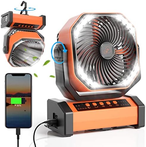 Ventilador De Camping Con Luz LED Y Power Bank - 10000 MAh, 4 Velocidades, Gancho 360Â°, Para Tienda, Exterior