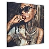 BKHJSASU Poster sur toile femme tatouée pour décoration de chambre à coucher, bureau, chambre, cadeau 30 x 30 cm