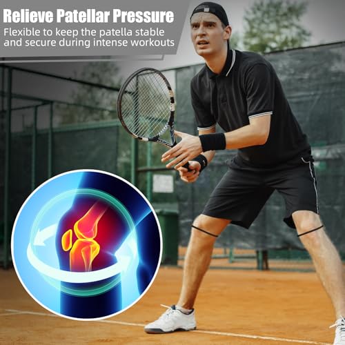 Image of Foilswirl Silicone Patella Knee Band for Basketball Patella Tendon Support Knee Pain Running Tendon Brace Support Strap(4,Black and Gray,L)