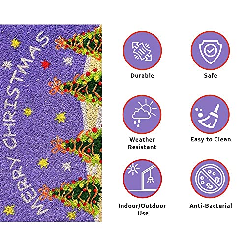 Image of Onlymat Holiday Coir Doormat With Non-Slip PVC Backing for Gateway, Entryway, Outdoor, Indoor, Patio - Durable and Large, Weatherproof Multicolored, Merry Christmas Printed Rug, (60cm x 1.5cm x 40 cm)
