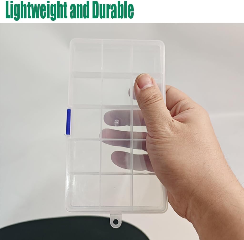 4 Pcs 15 Grids Clear Organizer Box Plastic Storage Container with Fixed Dividers Blue Buckle for Electronics Jewelry Beads Art DIY Crafts Small Parts Non-Adjustable Dividers - Image 5