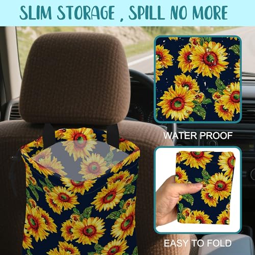 Image of Car Trash Bag Abstract Yellow Sunflowers Hanging Drawstring Car Organizer and Storage Bag with Adjustable Buckle Canvas Garbage Bin for Back Seat or Hanging Headrest Car Decor Road Trip Essentials