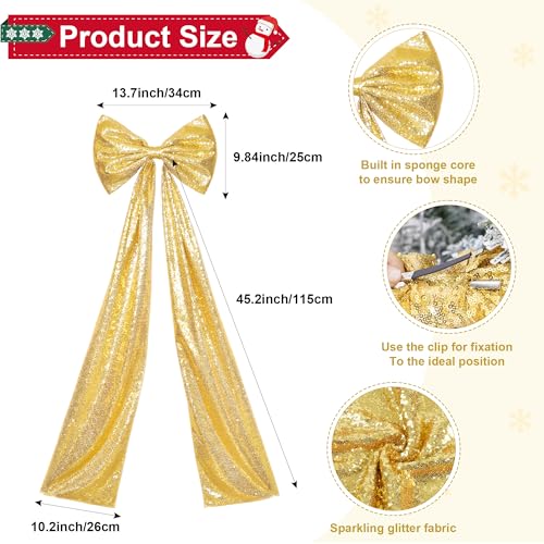PartyDelight Gold Christmas Tree Topper Bow 16x47 Inch Large Sequin Sparkly Bow for Christmas Topper Window Wall Home Room Party Xmas Decoration by PartyDelight - Image 2