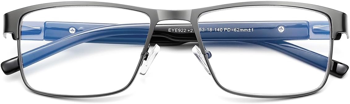 EYECEDAR 4-Pack Reading Glasses for Men Blue Light Blocking Gunmetal Frame Rectangle Style Spring Hinges Readers 1.5