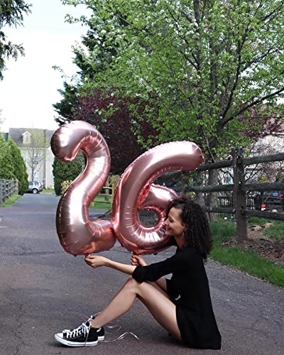 Image of 40 Inch Rose Gold 26 Number Balloons Giant Jumbo Huge 26 or 62 Foil Mylar Helium Number Digital Balloons Rose Gold Birthday Mylar Digital Balloons 26th or 62th Birthday Anniversary Events Party