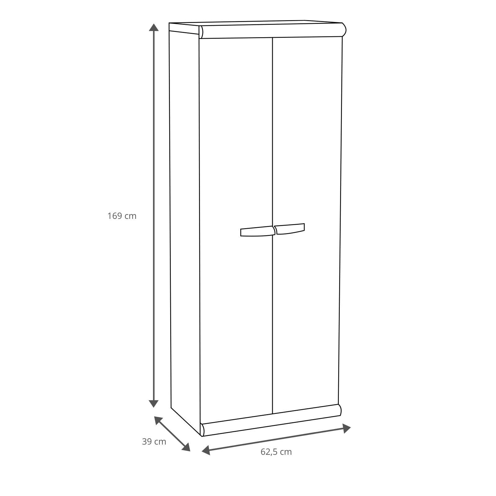 GARDIUN Armario Escobero de Jardín Resina Tavira 2 62,5x39x169 cm Gris 2 Puertas