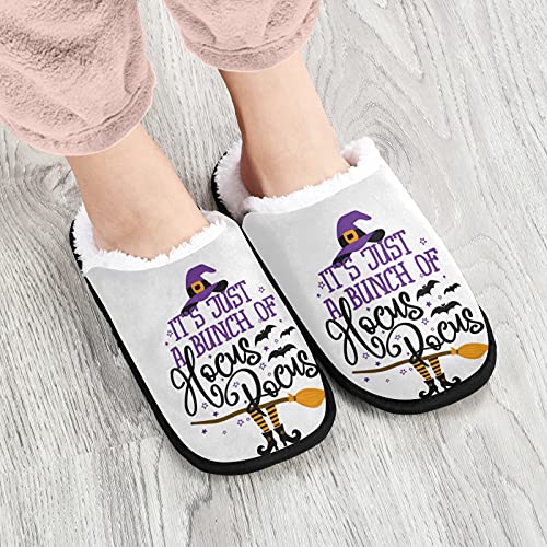 Halloween Quote Witch Fuzzy Women's Slippers,It Is Just A Bunch Of Hocus Pocus Medium Fluffy Coral Fleece Travel House Shoes Indoor Outdoor Multi Medium Wide4