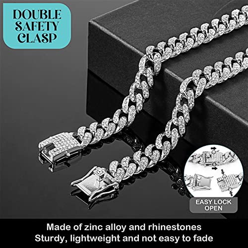 Tallew Silver Dog Chain Diamond Collar Walking Metal Chain Necklace with Secure Buckle Pet Cuban Style Collar Jewelry Accessories for Small Medium Large Dog Cats(18 Inch) - Image 4