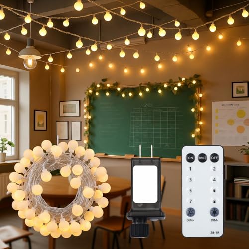 VIHOSE String Lights for Classroom Back to School Decor 49 ft 100 LED Globe String Lights Indoor Classroom Hanging Fairy Glow for Bedroom First Day of School Indoor Decor