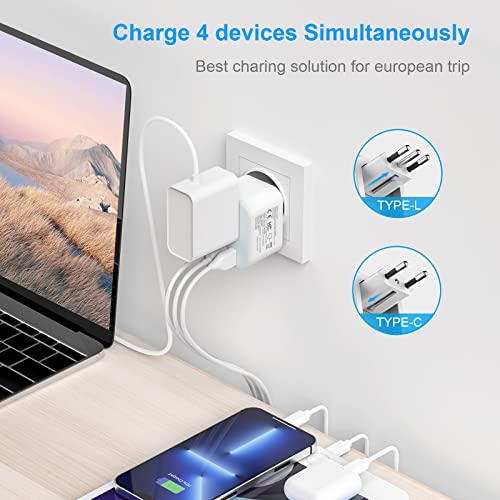 2 Pack European Travel Plug Adapter Foldable Type C/L 2 In 1 Europe Italy Power Plug Adapter With 3 Usb (1 Usb C Port) 1 Ac Outlets Travel Essentials For Most Of Eu Italy France Germany Spain #TOP5