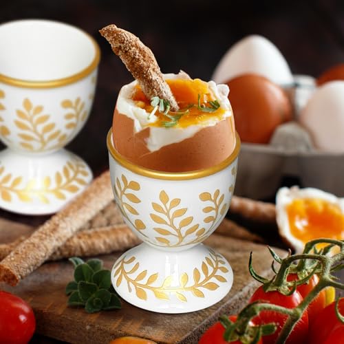 Image of Cinf Ceramic Egg Cups, Set of 2, Champagne Gold Boiled Egg Holders | Set of 2 ceramic egg cups, elegant champagne gold stable base, easy to clean, ideal for boiled eggs and breakfast serving
