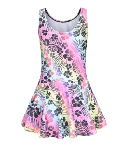 Image of Girls One Piece Swimsuits Leopard Bathing Suit for Kids Hawaiian Swimwear with Skirt Swim Dress 3-16 Years