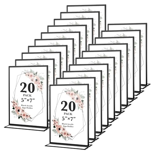 Alffun 20 Pack 5x7 Acrylic Sign Holders, Wedding Table Numbers Frames Black by Alffun - Used condition - US$31.99