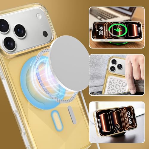 Image of Magnetic Case for iPhone 17 Pro Max [Compatible with Magsafe] [Anti-Yellowing] [1 Screen Protector] Shockproof Slim Iridescent Sparkly Case for iPhone 17 Pro Max 6.9 inch 2025, Gold