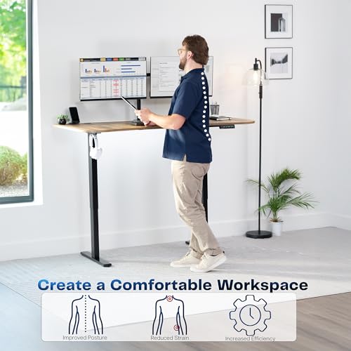 Image of VIVO Reclaimed Wood 63 x 32 in Standing Desk, DESK-KIT-1B1P | Electric, Holds 220 lbs, Sit Stand Up, Height Adjustable, Home Office, Memory Presets, 1B Series, Black Frame