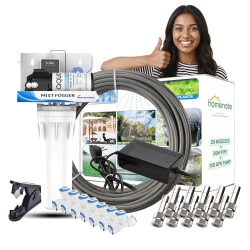 Image of Homenote Automatic Timer Mist Maker Fogger for Home & Poultry Farm with 150 GPD Pump, 20 Nozzles & 30m Pipe | Fogger kit for Dairy Farm | Ideal for Outdoor Cooling & Humidification Use(Grey)