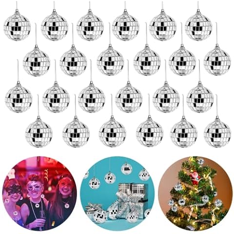 Hebudy Mirror Ball, Christmas Decorations Disco Ball Lighting for Party Club Home Stage Xmas Tree Oranments 1.2 inch 24 Pack Cover