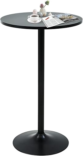 NChanmar Mesa de bar redonda para pub mesa de cóctel bistró mesa alta con parte superior negra y base para el hogar cocina espacios pequeños