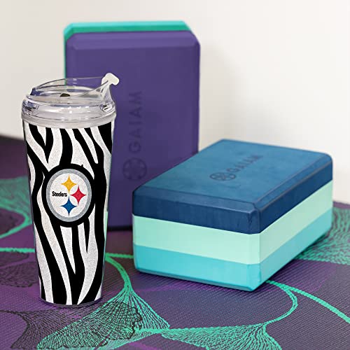 Image of Rico Industries NFL Football Glitter 24oz Acrylic Glitter Tumbler with Hinged Lid, Officially Licensed Double Wall Tumbler with Straw