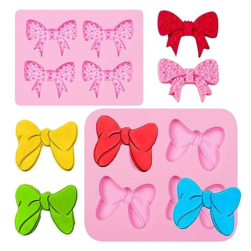 SUNCN ボウクレイ シリコン型 2パック ミニリボン チョコレート型 赤ちゃんの誕生日パーティー カップケーキトッパー ケーキデコレーション キャンディ ポリマークレイ ガムペースト