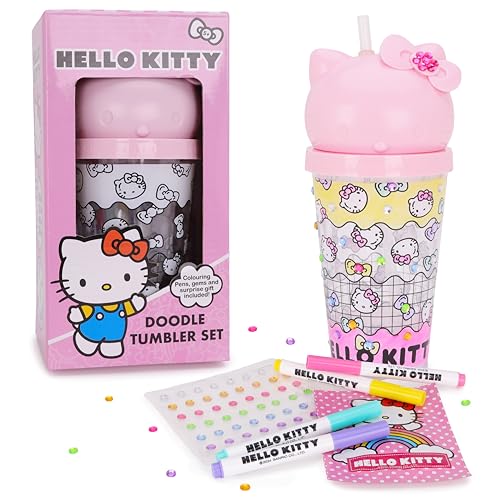 Toyland® Hello Kitty 700ml Gobelet pour enfants - Décorez votre propre bouteille d'eau sans BPA - Comprend 48 pierres précieuses, 4 feutres pastel et un cadeau...