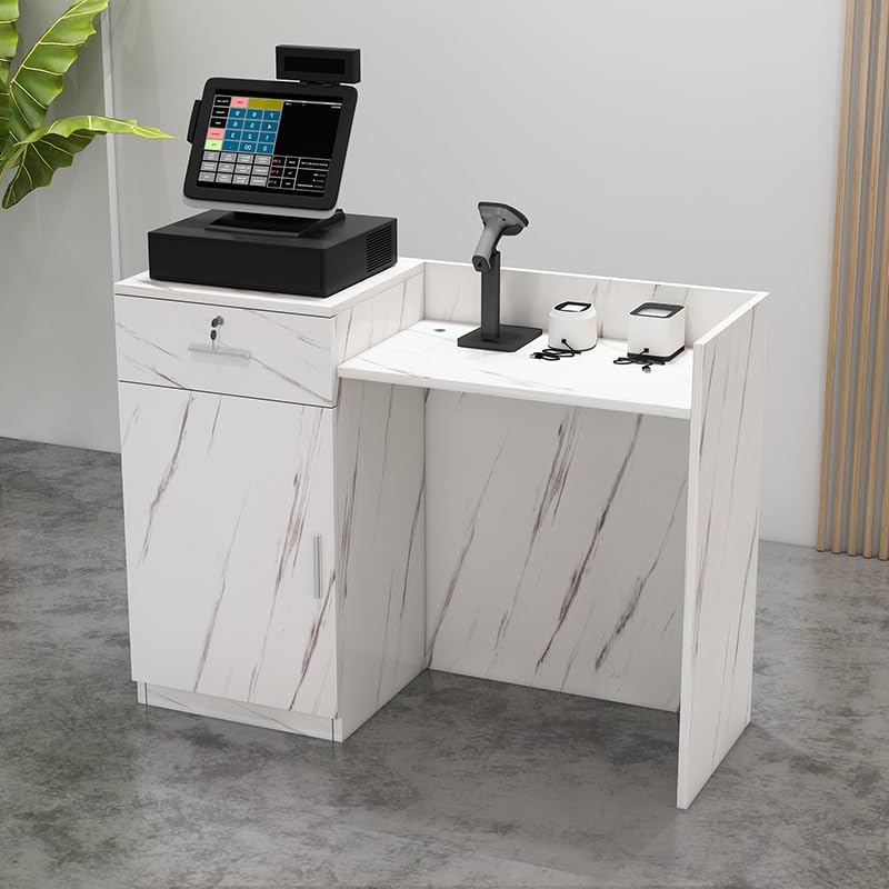 ブルー】受付カウンター 木製レジ 衣料品店 木製スーパーマーケット
