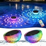 Bsgifts Solar Floating Pool Lights, Outdoor LED Pool Lighted that Float with Remote, IP68 Waterproof Swimming Decor Lighting for Inground Pool, Above Ground Pools, Pond, 2 Pack