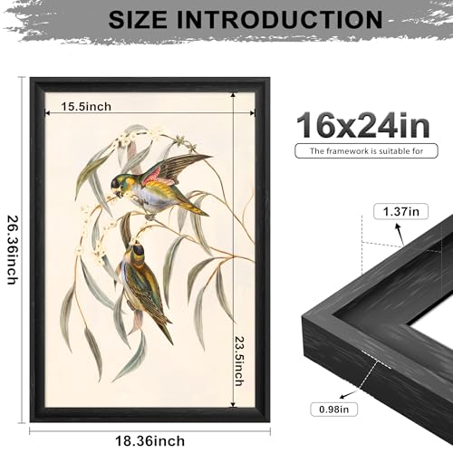 Image of 16x24 Frame Black, Wide Border, Large Wall 16x24 Poster Frame Tailored for Home& Gallery Decor