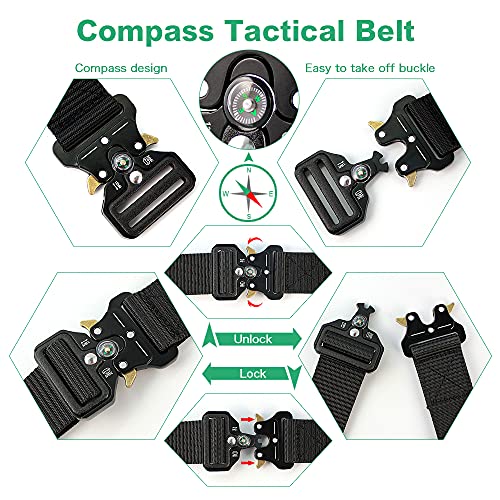 DOOPAI Tactical Belt,Military Style Belt, 2 Pack Riggers Belts for Men, Heavy duty quick release buckle with compass Extra Molle Key Ring Holder Gears3