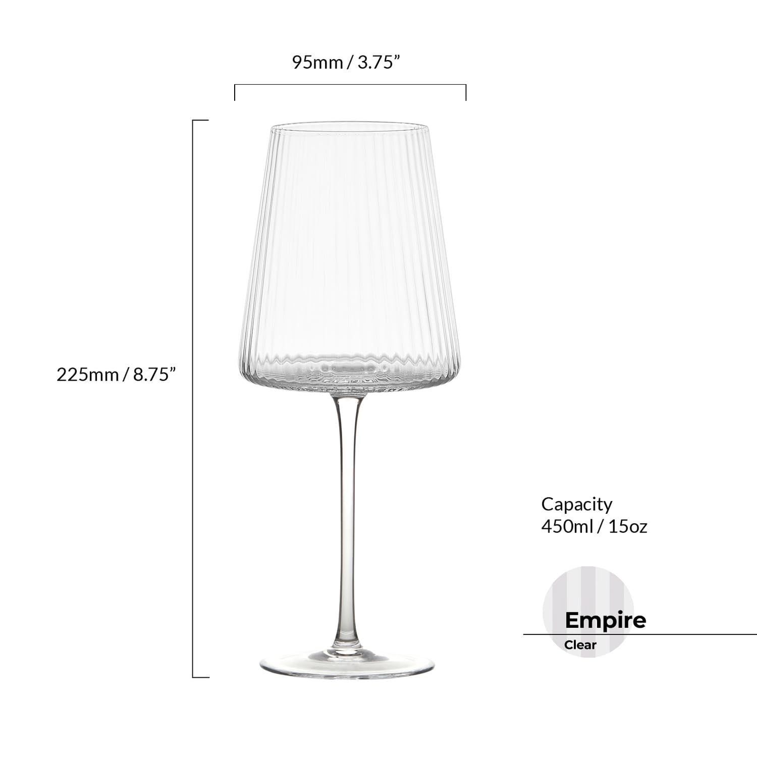 Anton Studio progetta bicchieri da vino fatti a mano Empire perfetti per vino rosso, vino bianco, acqua o bevande - 450 ml - Trasparente - Set di 2 eleganti bicchieri da vino