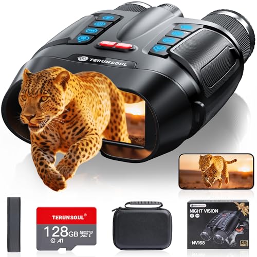 Night Vision Goggles - Smart APP 4K Night Vision Binoculars, 10000mAh Battery, 128GB Card for Photo and Video, 3'' UHD Screen & 8X Zoom Binoculars for Camping, Hunting, Security (Black)