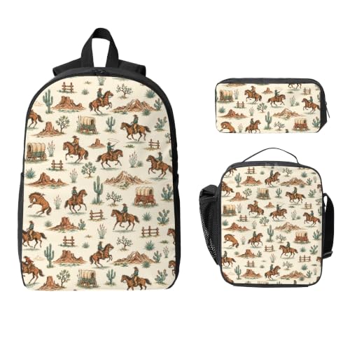 Mochila escolar para crianças, meninas, meninos, adolescentes, 3 peças, com lancheira, conjunto de estojo de lápis, bolsa leve, Country, Medium