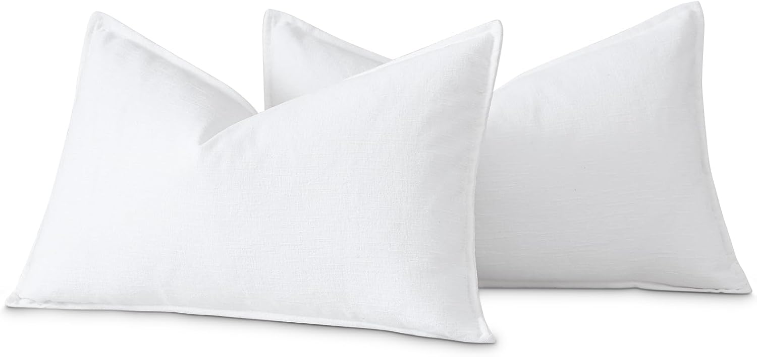 OTOSTAR Pack of 2 Chenille Decorative Throw Pillow Covers 12x20 Inch Soft Lumbar Pillow Covers with Stitched Edge Solid Dyed Cushion Covers for Home Decor Couch Sofa Bed Living Room, White