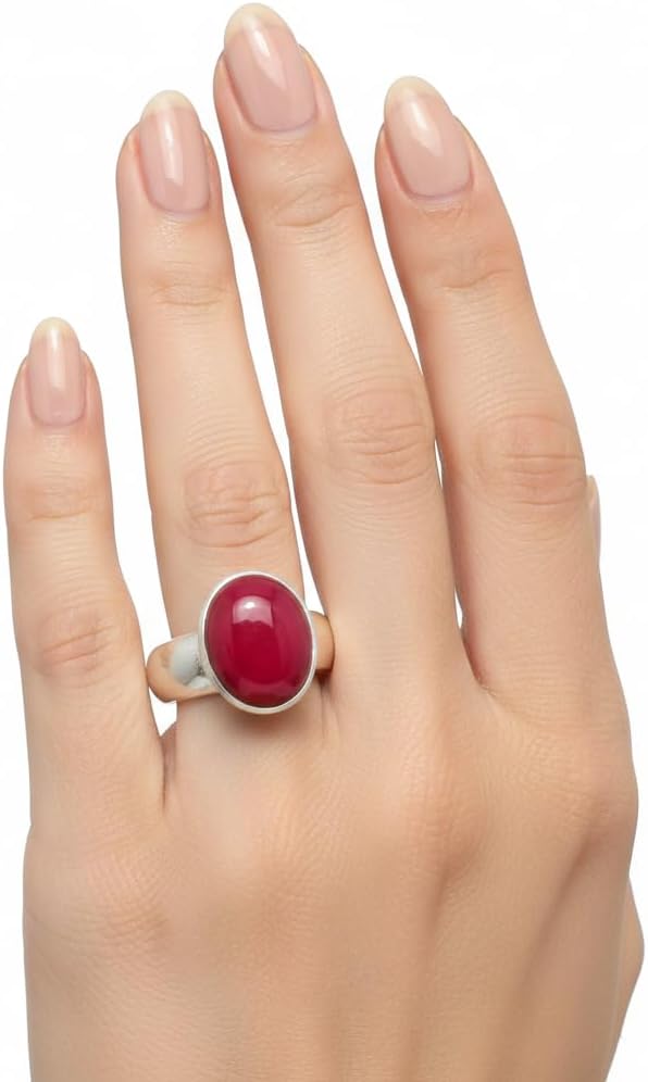 Genuine Oval Shape Cabochon Sterling Silver Pink Ruby Ring For Chakra Healing Size 4-13