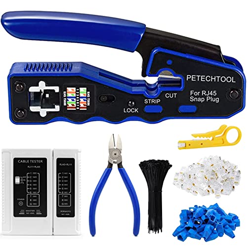RJ45 Crimp Tool for Cat6 Cat5e Cat5 Pass Through Connectors,All-in-one ...
