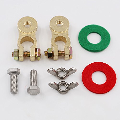 Utsauto Brass Battery Terminal Connectors 2Pcs Positive & Negative Car Battery Terminal Clamp For Truck Van Marine Boat Rv Max Current 300A #TOP4