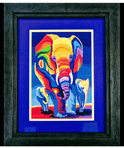 Egyptian Cotton Thread Counted Cross Stitch Kits ,Elephants In Rainbow 14Ct 38*47Cm, 150*200 Aida ,Elephant Cross Stitch Kit #TOP4