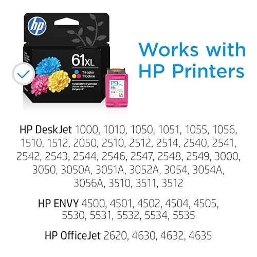 Image of HP 61XL Tri-Color High-Yield Ink | Works with DeskJet 1000, 1510, 2050, 2510, 2540, 3000, 3050, 3510; Envy 4500, 5530; OfficeJet 2620, 4630 | Instant Ink Eligible | CH564WN | Packaging May Vary