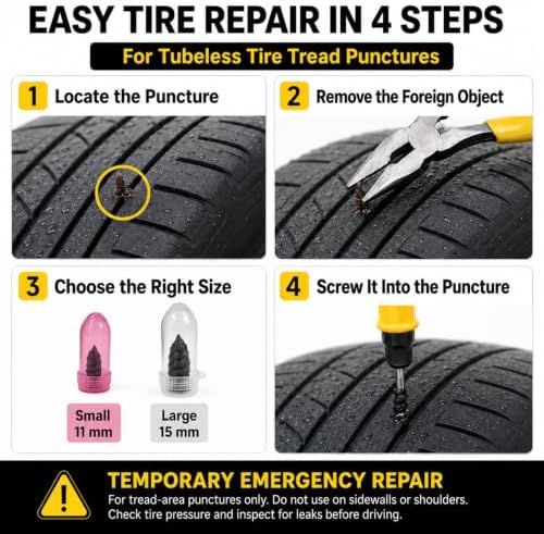 52PCS Tire Repair Rubber Nail Kit, Screw-In Tire Plugs with Screwdriver - 3