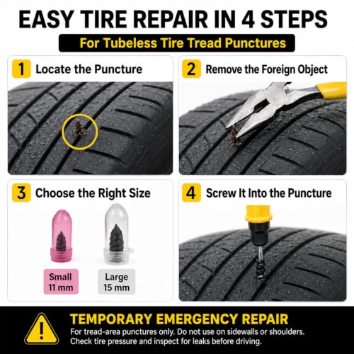 52PCS Tire Repair Rubber Nail Kit, Screw-In Tire Plugs with Screwdriver by JEEKVISEN - Used condition - Image 4