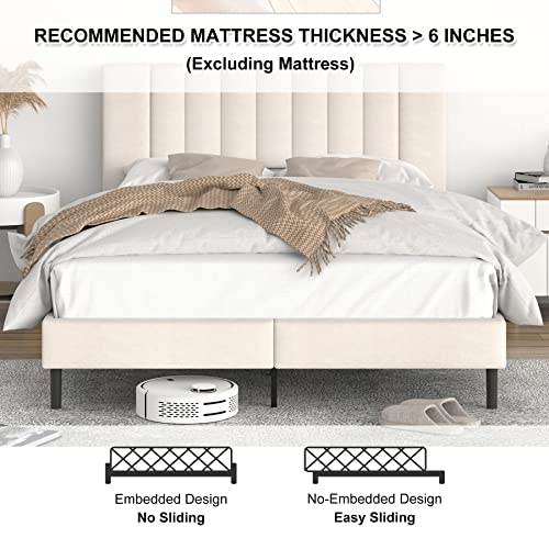 Flolinda Bed Frame Queen Size, Upholstered Bed Frame Queen Size With Tufted Velvet Headboard, Mattress Foundation, Strong Wood Slat Support Double Modern Bed Frame, No Box Spring Needed, Easy Assembly #TOP5
