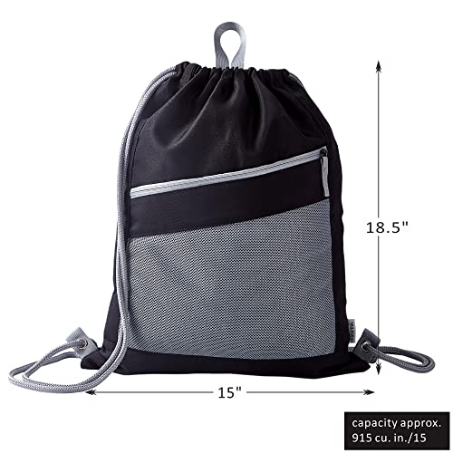 Landtrek Drawstring Backpack Gym Cinch Bag – String Backpack For Women Men, Water Resistant Sport Sack Pack With Mesh Pocket (Black/Gray) #TOP2