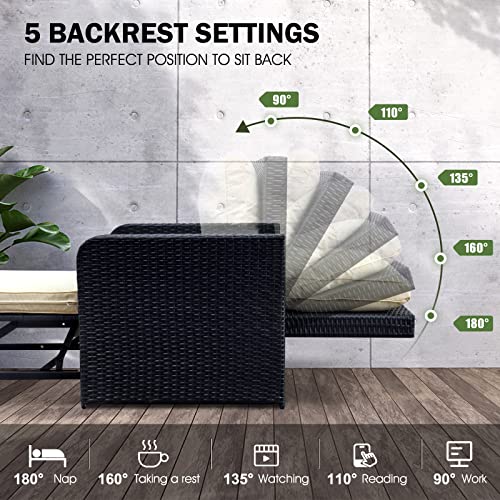 Senyun Wicker Patio Single Sofa With Ottoman, Black Pe Rattan Convertible Couch Chair With Waterproof Thick Cushion, Easy Assemble Wicker Outdoor Furniture Sofa For Lawn Pool Garden Backyard #TOP3