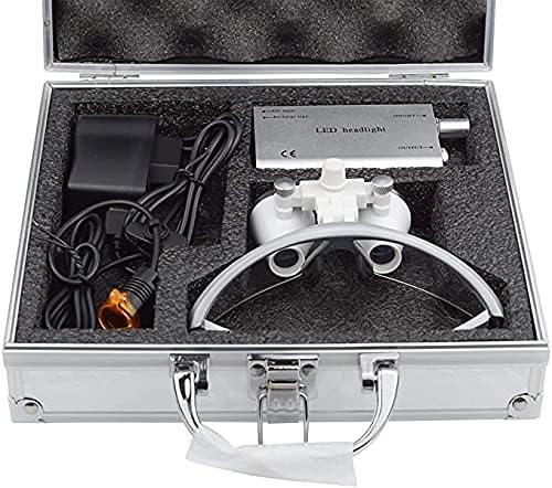 Global 3.5X 420mm Working Distance Optical Glass Sur~gical Bino~cular Loupes with Filter+ 3W Head Light Lamp+Aluminum Box Silver